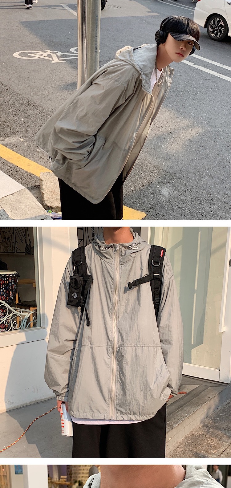 Fashion Summer New Men's Simplicity Hooded Solid Color Sun Protection Clothing Student Loose SunProof Clothes Thin Coat