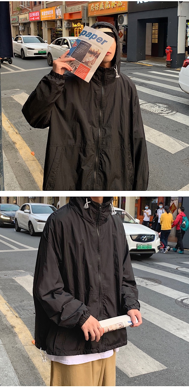 Fashion Summer New Men's Simplicity Hooded Solid Color Sun Protection Clothing Student Loose SunProof Clothes Thin Coat