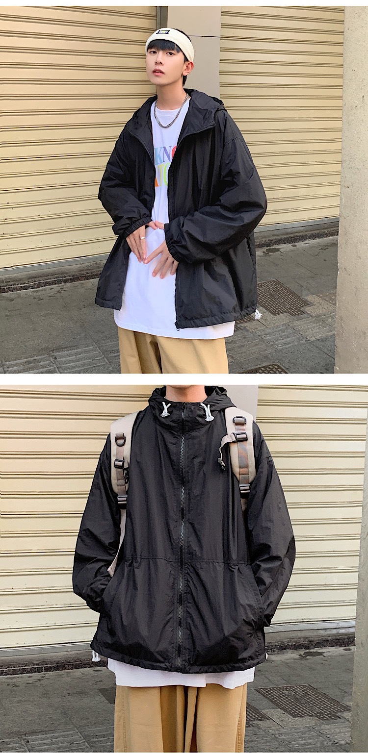Fashion Summer New Men's Simplicity Hooded Solid Color Sun Protection Clothing Student Loose SunProof Clothes Thin Coat