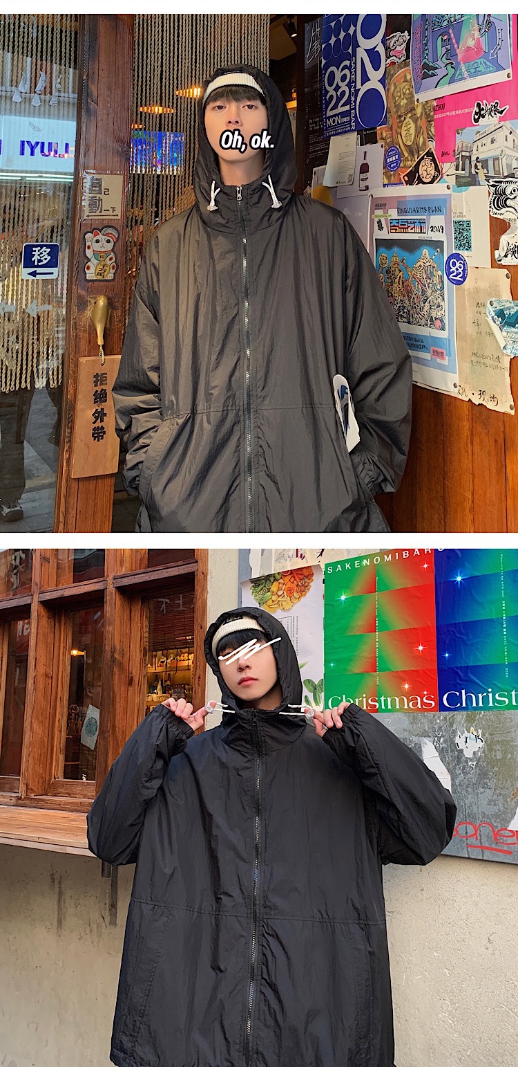 Fashion Summer New Men's Simplicity Hooded Solid Color Sun Protection Clothing Student Loose SunProof Clothes Thin Coat