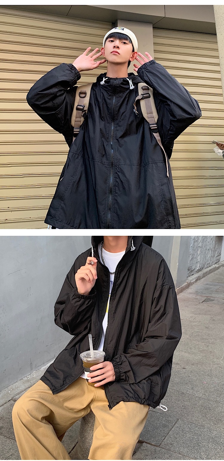 Fashion Summer New Men's Simplicity Hooded Solid Color Sun Protection Clothing Student Loose SunProof Clothes Thin Coat