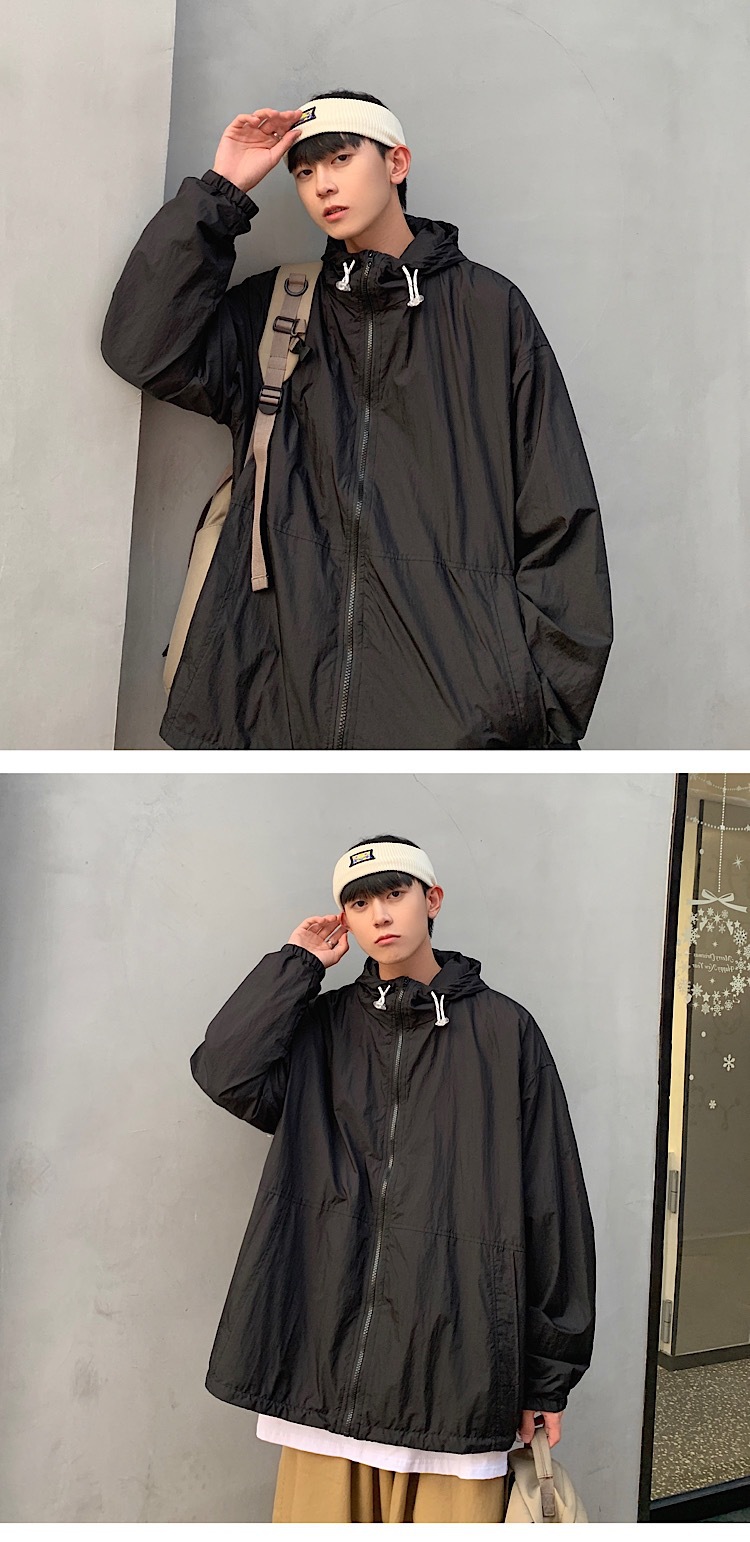 Fashion Summer New Men's Simplicity Hooded Solid Color Sun Protection Clothing Student Loose SunProof Clothes Thin Coat