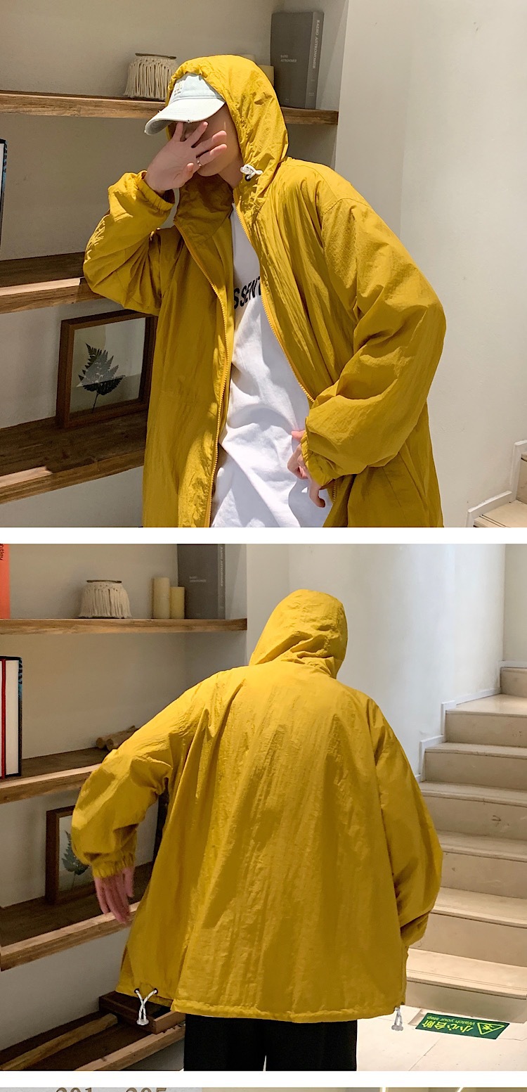 Fashion Summer New Men's Simplicity Hooded Solid Color Sun Protection Clothing Student Loose SunProof Clothes Thin Coat