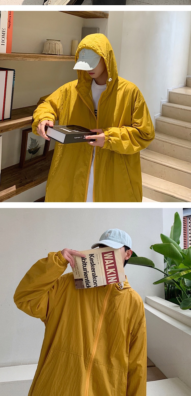 Fashion Summer New Men's Simplicity Hooded Solid Color Sun Protection Clothing Student Loose SunProof Clothes Thin Coat
