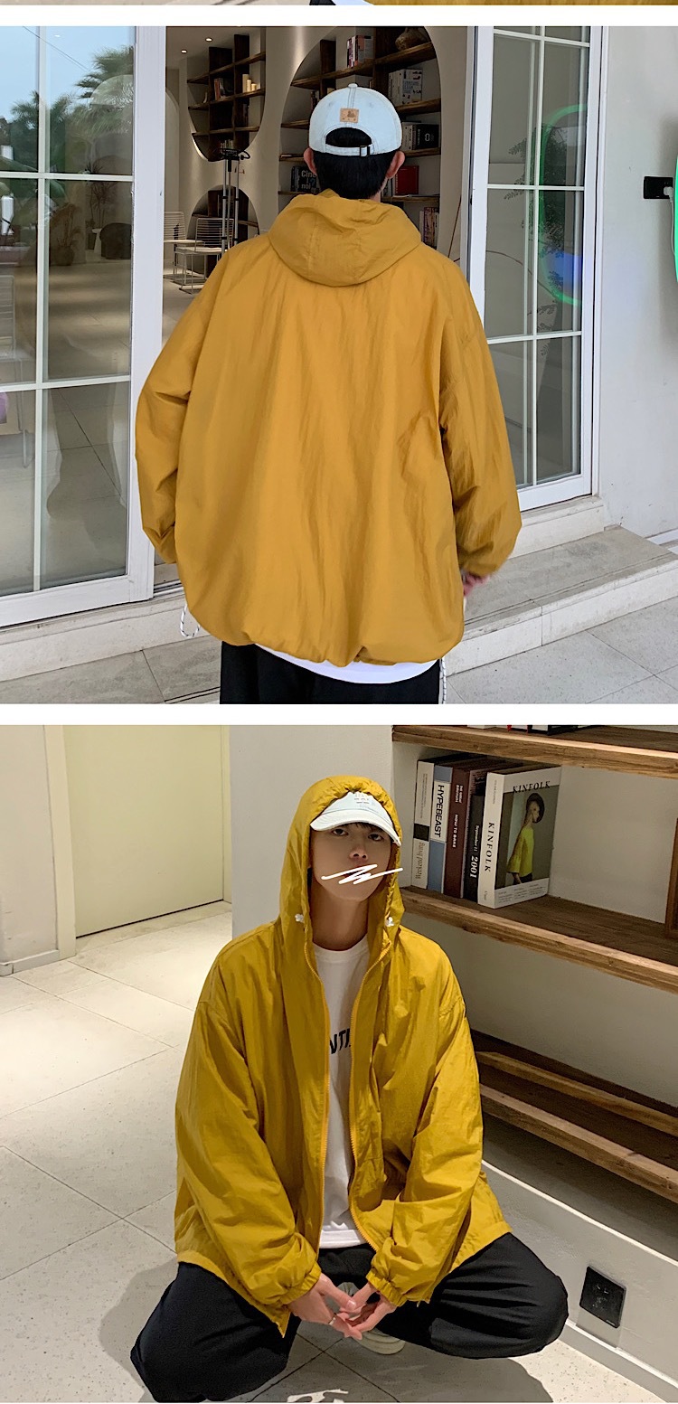 Fashion Summer New Men's Simplicity Hooded Solid Color Sun Protection Clothing Student Loose SunProof Clothes Thin Coat