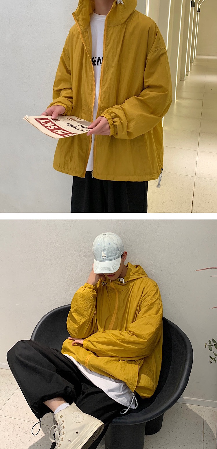 Fashion Summer New Men's Simplicity Hooded Solid Color Sun Protection Clothing Student Loose SunProof Clothes Thin Coat