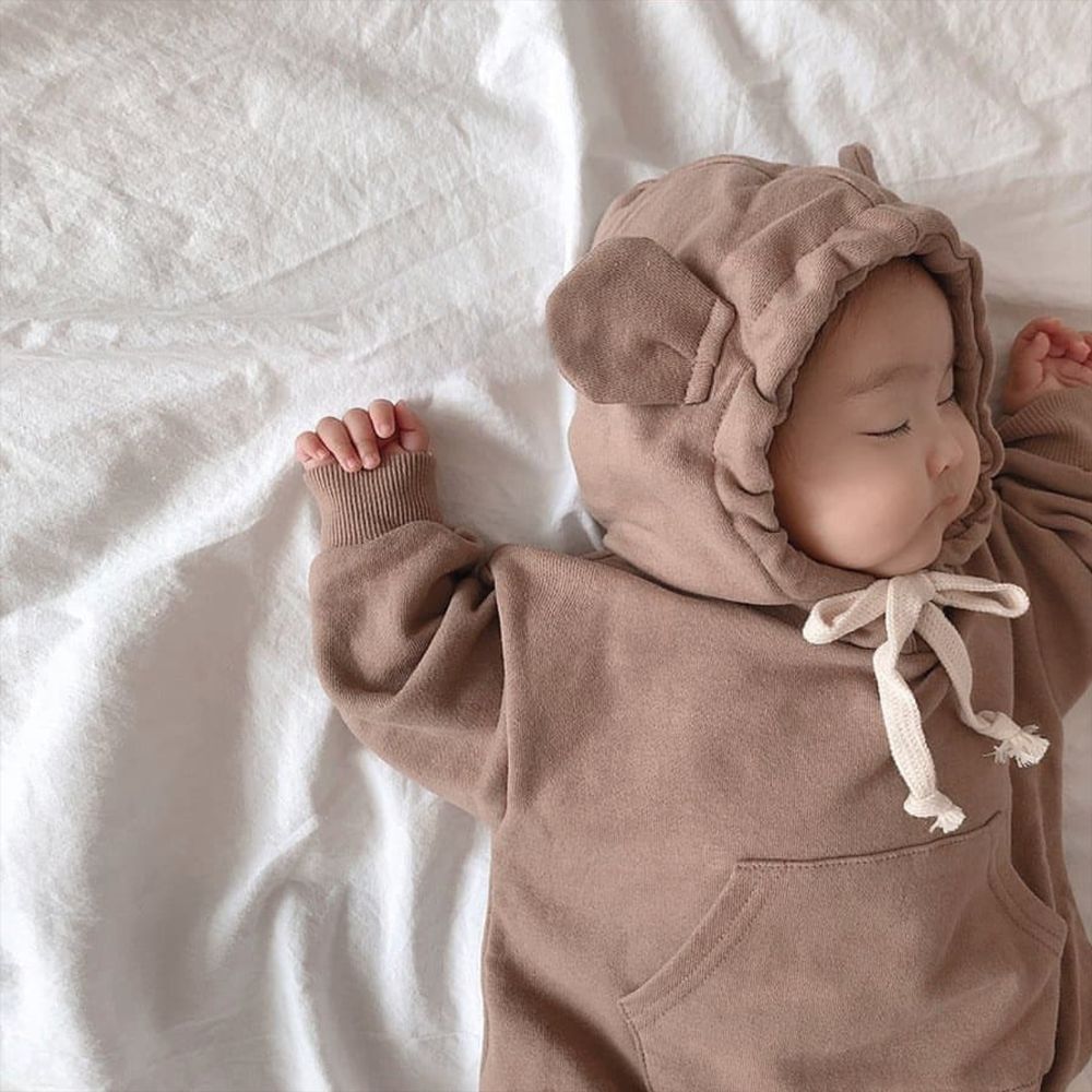 and Autumn Baby Cute Bear Crawling Clothes Men and Women Baby LongSleeved Hooded Sweater Baby Bodysuit OnePiece Romper