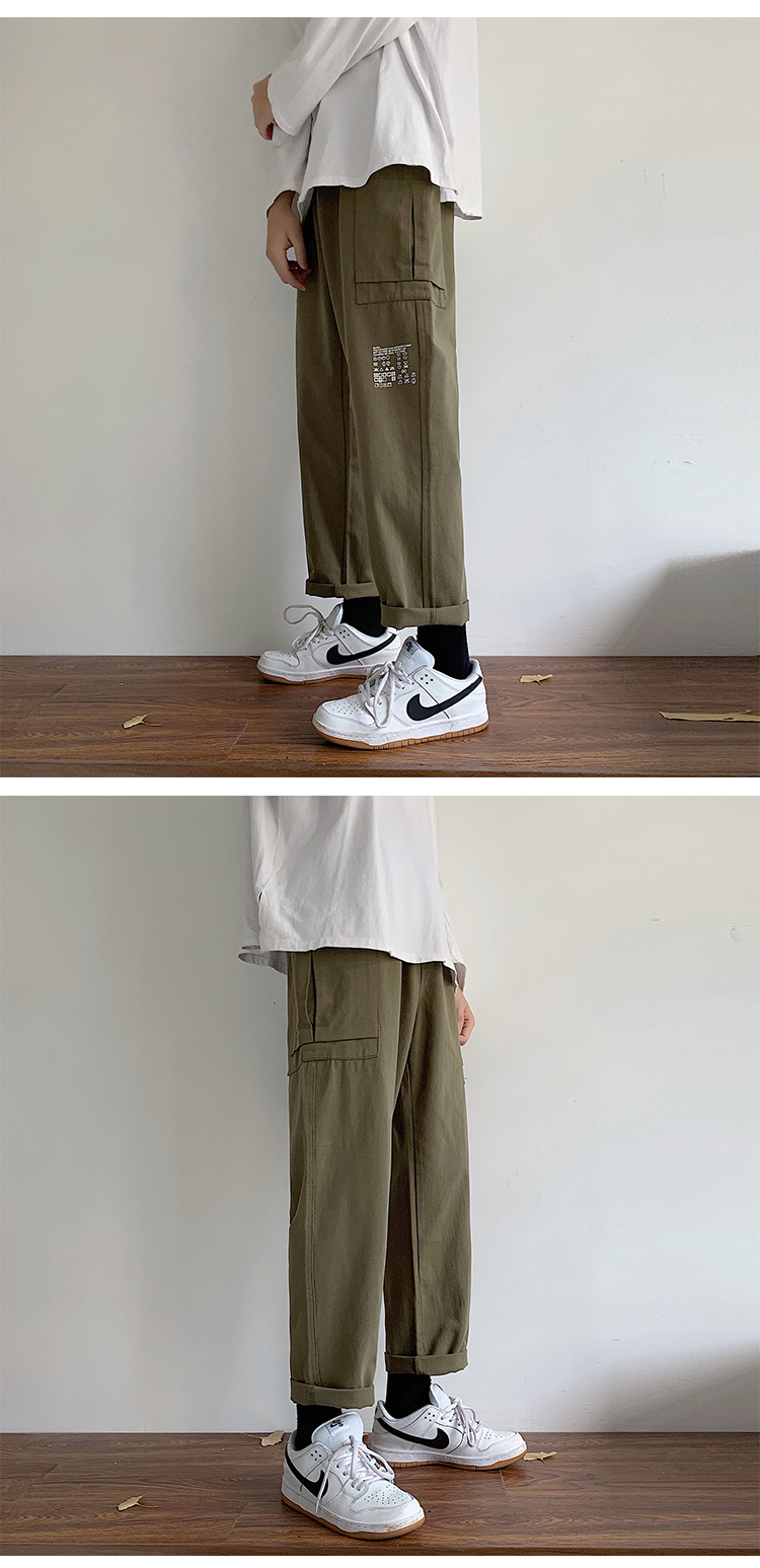 Yem Fashion Pants Men's Summer Thin Trendy Casual Pants Korean Style Work Clothes Cropped Pants Straight Loose Trousers