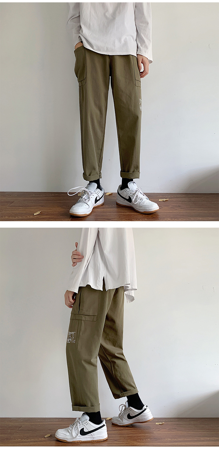 Yem Fashion Pants Men's Summer Thin Trendy Casual Pants Korean Style Work Clothes Cropped Pants Straight Loose Trousers