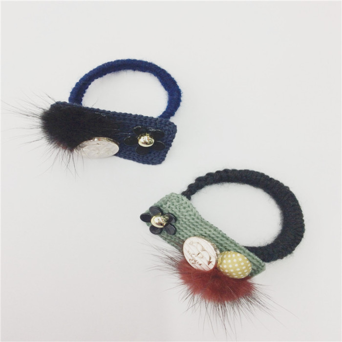 The new knitting wool ball ring hair ornaments hair rope headdress cute Korean band