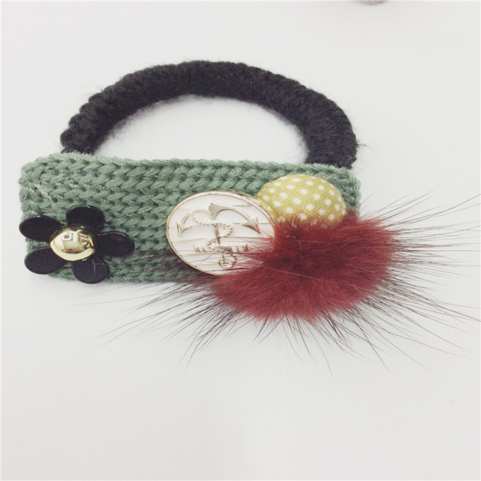 The new knitting wool ball ring hair ornaments hair rope headdress cute Korean band