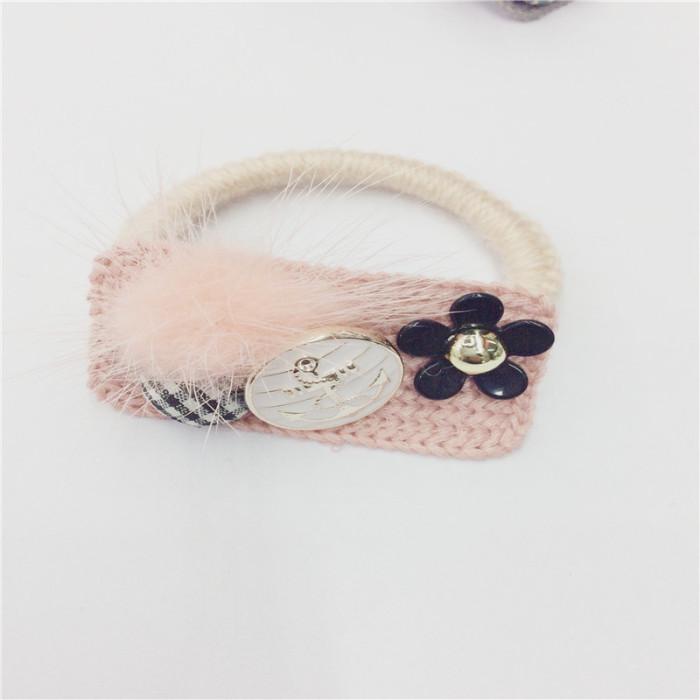 The new knitting wool ball ring hair ornaments hair rope headdress cute Korean band