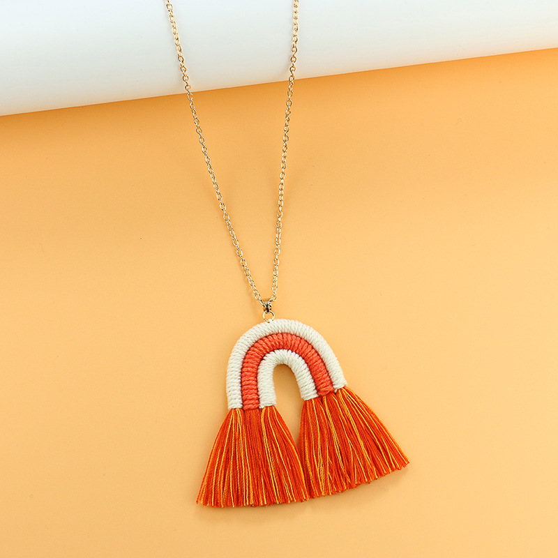 Europe and America Cross Border New Rainbow Tassel Necklace for Women Niche Design Creative Handmade Rope Knitting Accessories Wholesale Europe and America Cross Border New Rainbow Tassel Necklace for Women Niche Design Creative Handmade Rope Knitting Accessories Wholesale