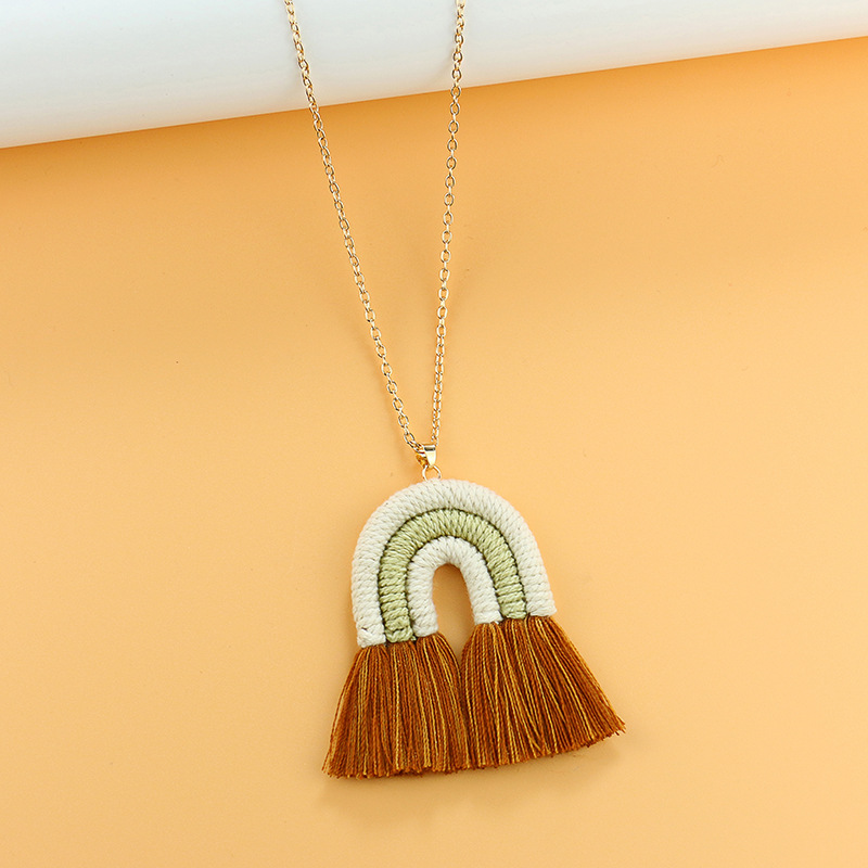 Europe and America Cross Border New Rainbow Tassel Necklace for Women Niche Design Creative Handmade Rope Knitting Accessories Wholesale Europe and America Cross Border New Rainbow Tassel Necklace for Women Niche Design Creative Handmade Rope Knitting Accessories Wholesale