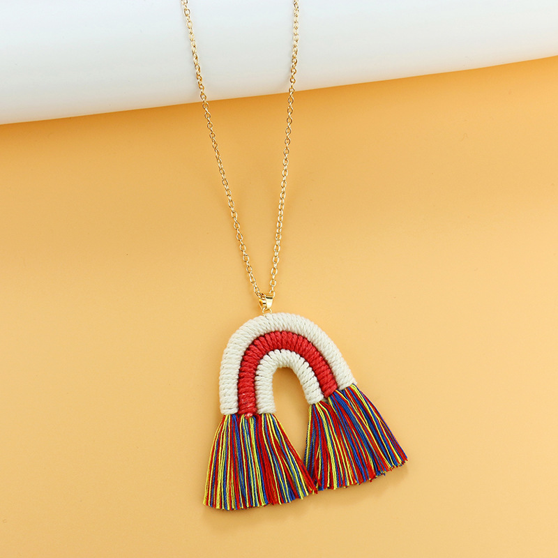 Europe and America Cross Border New Rainbow Tassel Necklace for Women Niche Design Creative Handmade Rope Knitting Accessories Wholesale Europe and America Cross Border New Rainbow Tassel Necklace for Women Niche Design Creative Handmade Rope Knitting Accessories Wholesale