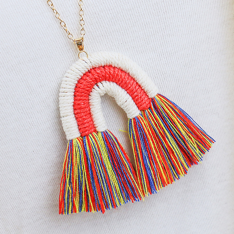 Europe and America Cross Border New Rainbow Tassel Necklace for Women Niche Design Creative Handmade Rope Knitting Accessories Wholesale Europe and America Cross Border New Rainbow Tassel Necklace for Women Niche Design Creative Handmade Rope Knitting Accessories Wholesale