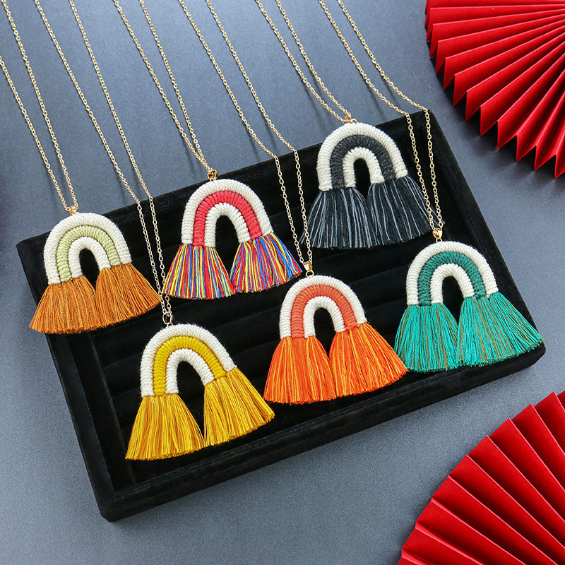 Europe and America Cross Border New Rainbow Tassel Necklace for Women Niche Design Creative Handmade Rope Knitting Accessories Wholesale Europe and America Cross Border New Rainbow Tassel Necklace for Women Niche Design Creative Handmade Rope Knitting Accessories Wholesale