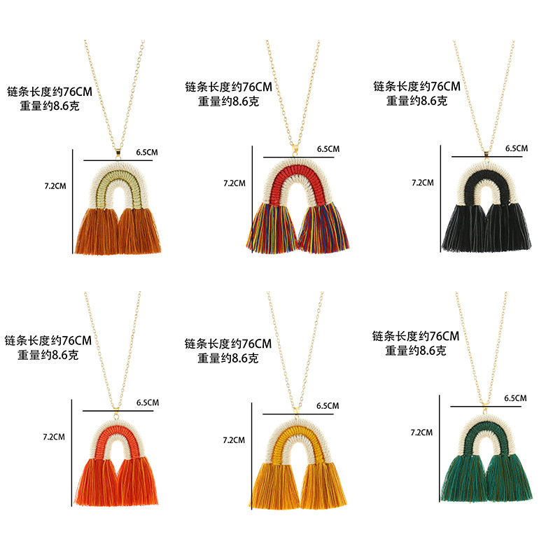 Europe and America Cross Border New Rainbow Tassel Necklace for Women Niche Design Creative Handmade Rope Knitting Accessories Wholesale Europe and America Cross Border New Rainbow Tassel Necklace for Women Niche Design Creative Handmade Rope Knitting Accessories Wholesale