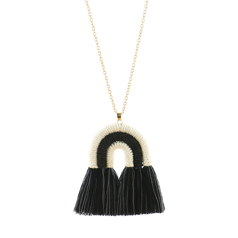 Europe and America Cross Border New Rainbow Tassel Necklace for Women Niche Design Creative Handmade Rope Knitting Accessories Wholesale