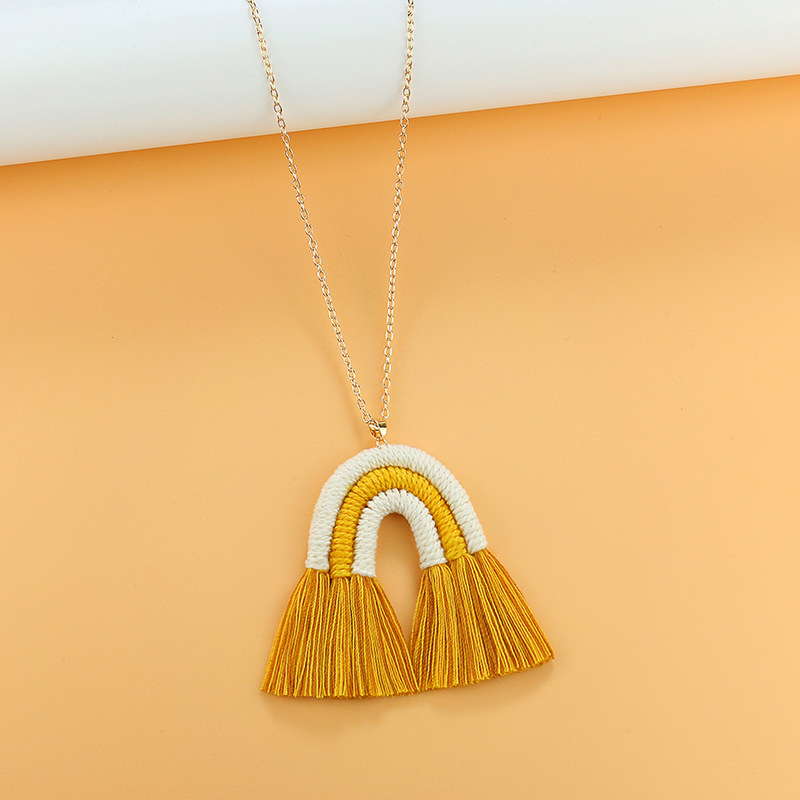 Europe and America Cross Border New Rainbow Tassel Necklace for Women Niche Design Creative Handmade Rope Knitting Accessories Wholesale Europe and America Cross Border New Rainbow Tassel Necklace for Women Niche Design Creative Handmade Rope Knitting Accessories Wholesale