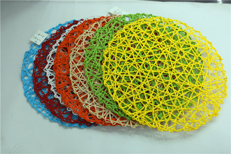 Pure manual knitting double wooden paper table mat circular knitting mat straw rope net mat paper random mat shooting props Pure manual knitting double wooden paper table mat circular knitting mat straw rope net mat paper random mat shooting props