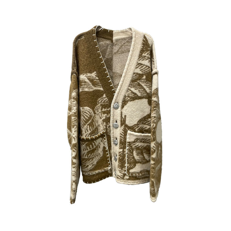 In Stock Autumn and Winter Knitting Cardigan Coat Women&#039;s Rope Jacquard Wool Sweater Hand Sewing Unlimited Lock Edge Sweater