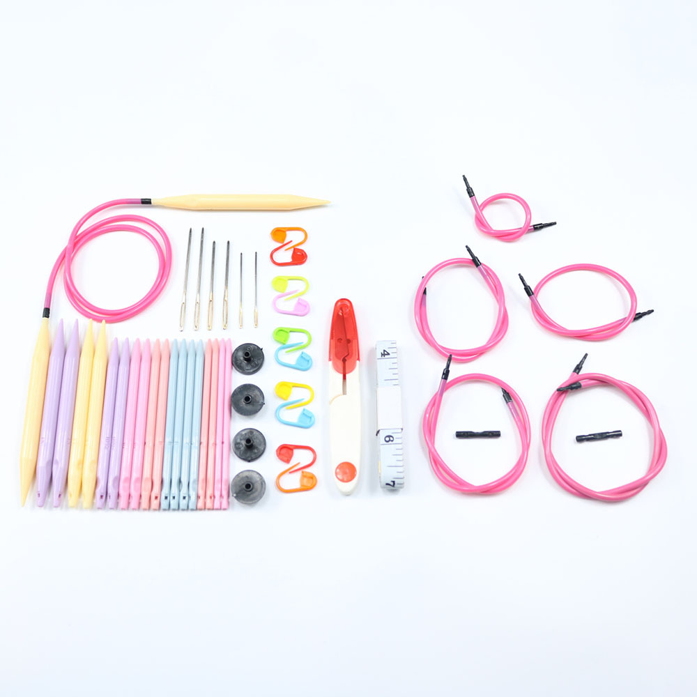 Crochet Sweater Knitting Tool Sweater Ring Needle Plastic Detachable Change Rope 42pcs Cyclic Knitting Needle with Accessory Bag