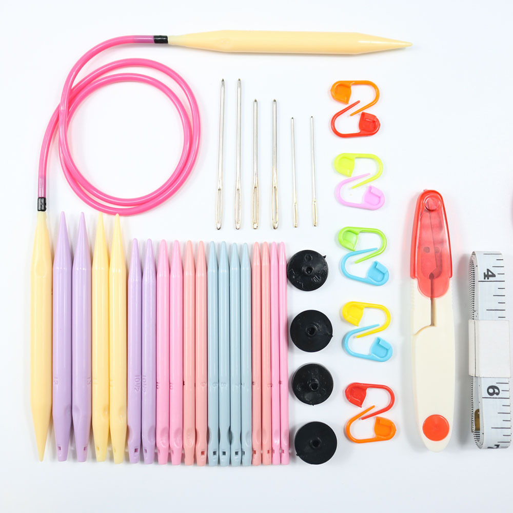 Crochet Sweater Knitting Tool Sweater Ring Needle Plastic Detachable Change Rope 42pcs Cyclic Knitting Needle with Accessory Bag