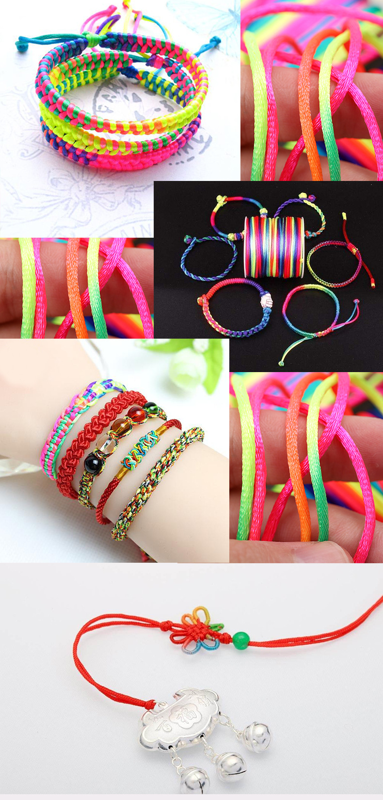 Manufacturers direct colorful gradual hand rope knitting line diy hand knitting bracelet pendant jewelry decoration