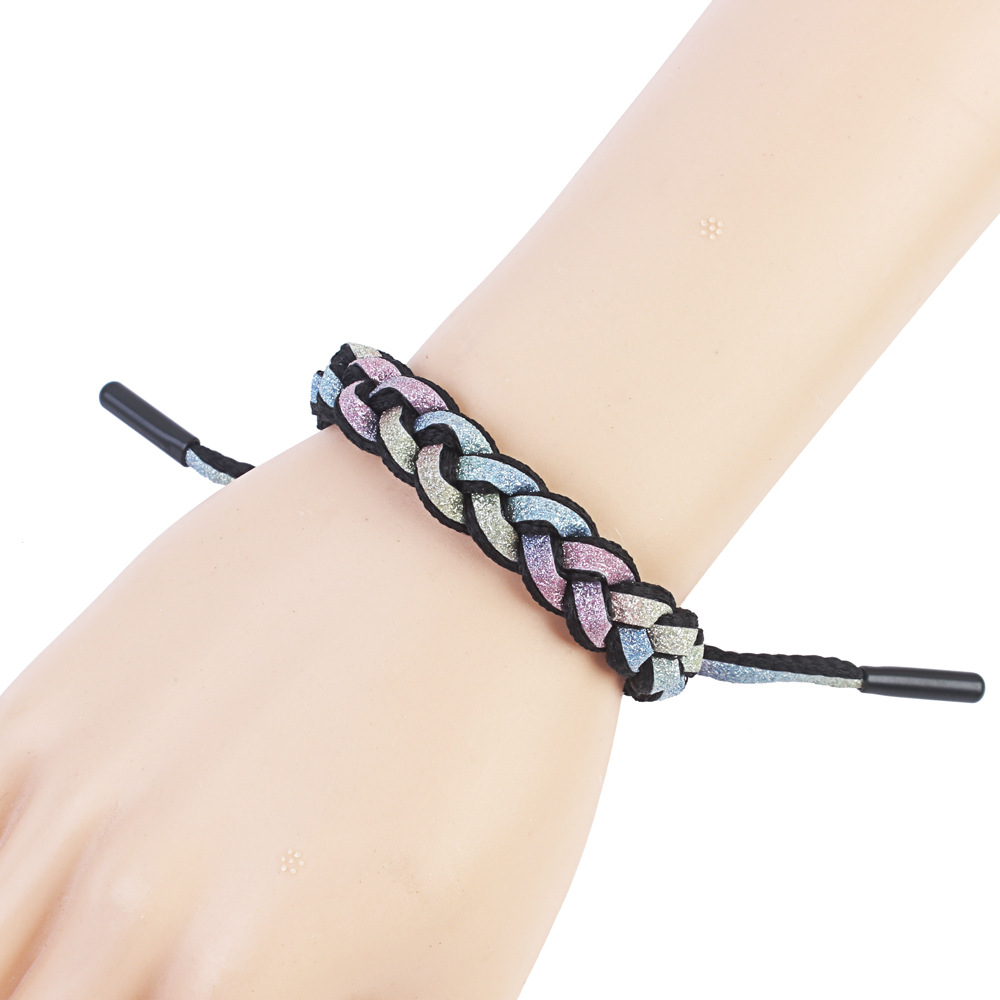 Holographic reflection net red little lion bracelet douyin with a student lovers knitting shoelace color hand rope wholesale