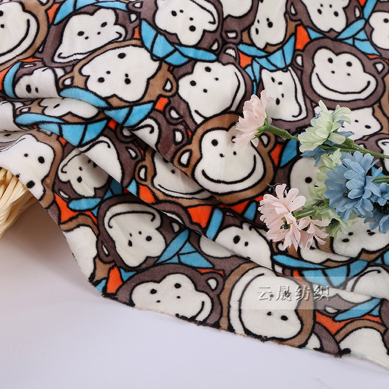 Crystal fleece spot ying le fleece printed fabric Crystal flannelette knitted fabric home wear home textile fabric customization