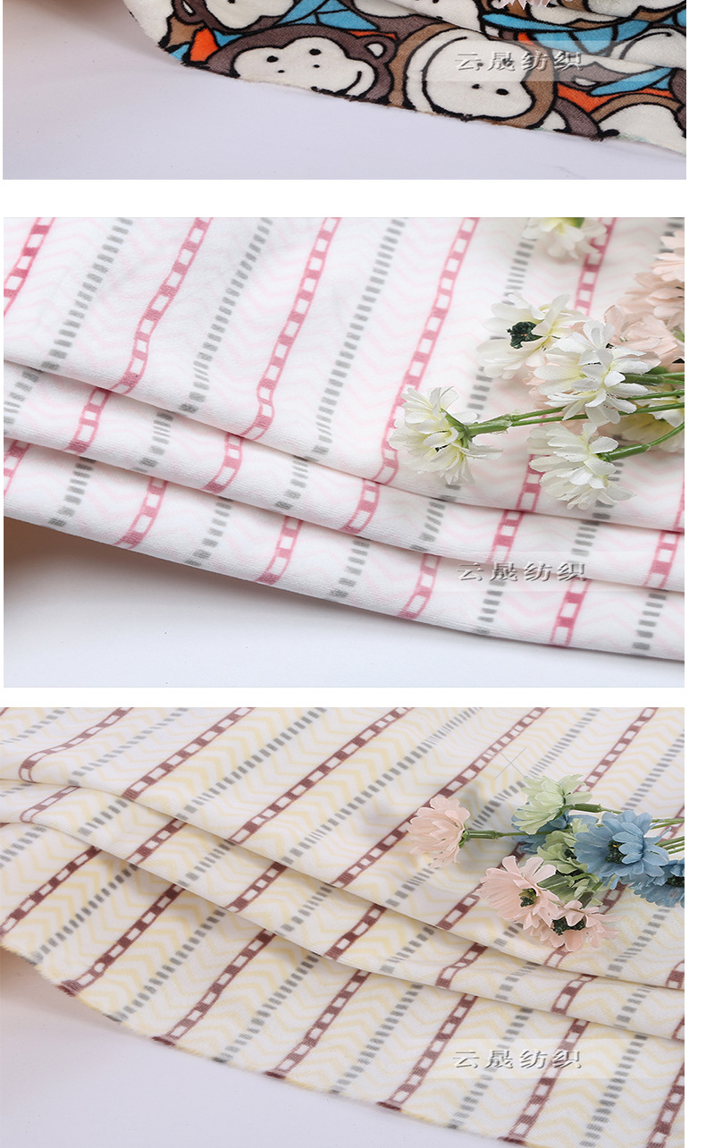 Crystal fleece spot ying le fleece printed fabric Crystal flannelette knitted fabric home wear home textile fabric customization