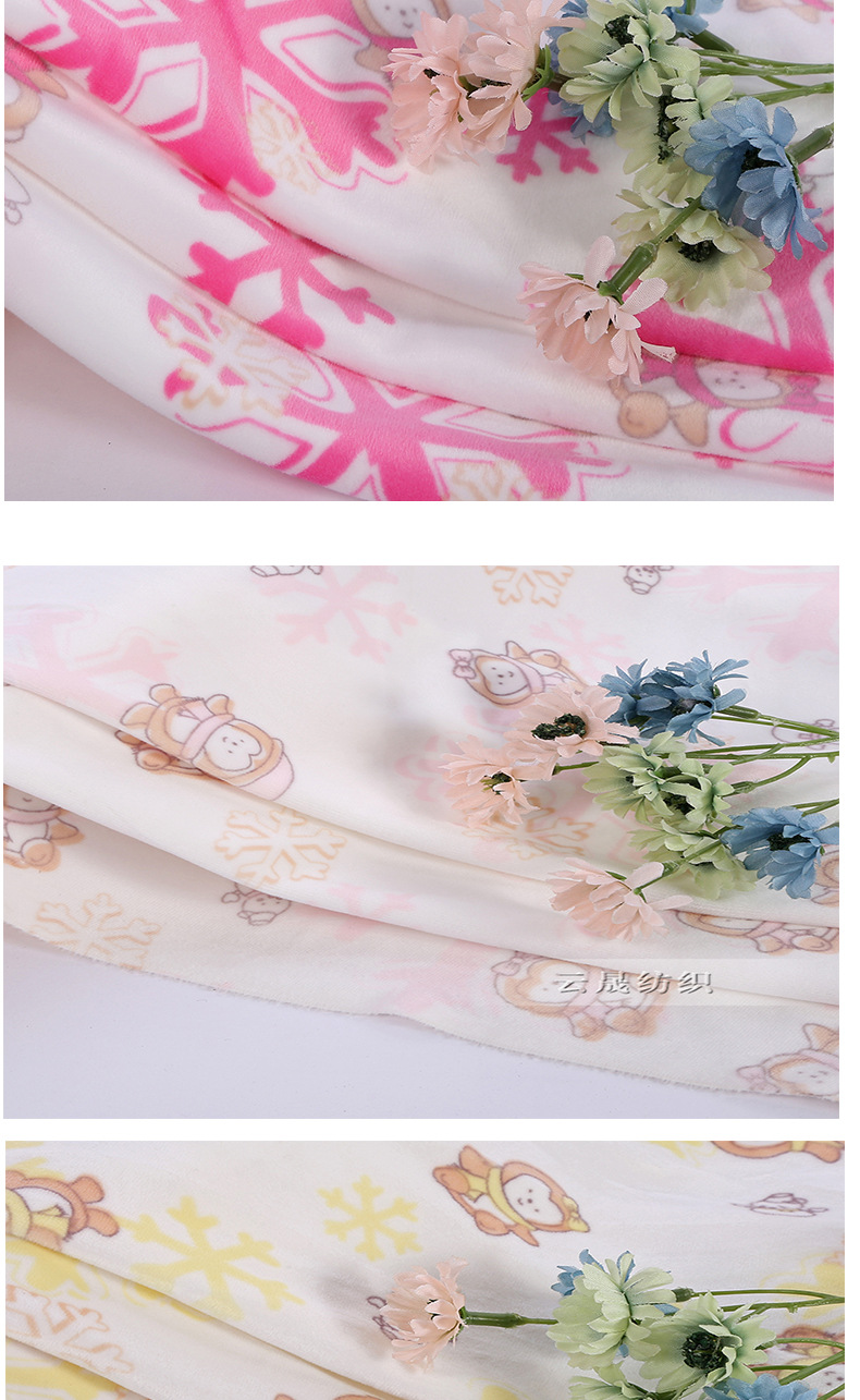Crystal fleece spot ying le fleece printed fabric Crystal flannelette knitted fabric home wear home textile fabric customization