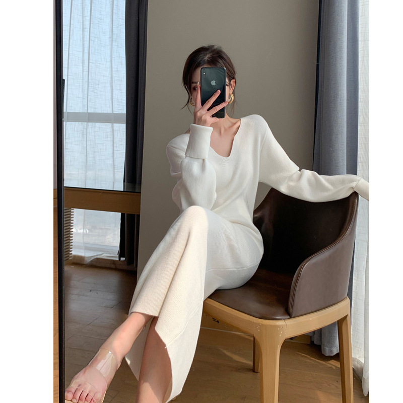 White Knitted Fabric Dress for Women Autumn and Winter Long Long Dress Underdress 2022 New Elegant Inner Match Sweater Skirt