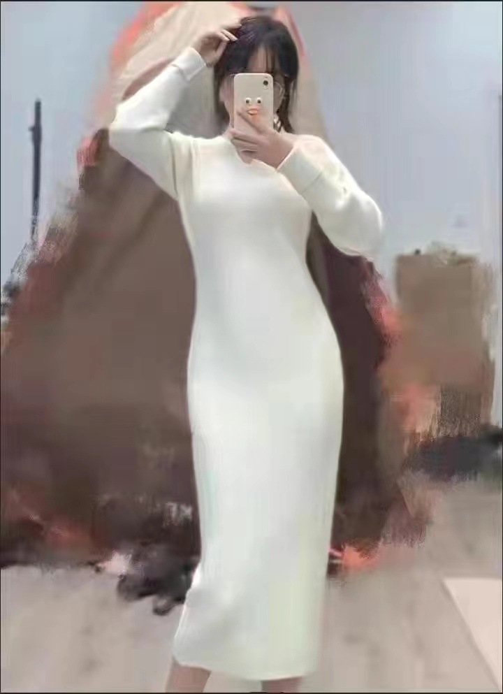 White Knitted Fabric Dress for Women Autumn and Winter Long Long Dress Underdress 2022 New Elegant Inner Match Sweater Skirt