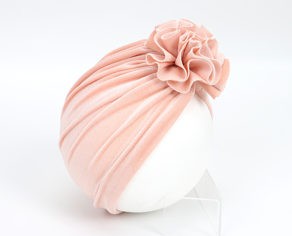 14 Colors Foreign Trade New Children Sleeve Cap Baby Autumn and Winter Gold Velvet Knitted Fabric Pleated Flower Indian Hat