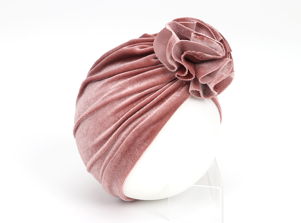 14 Colors Foreign Trade New Children Sleeve Cap Baby Autumn and Winter Gold Velvet Knitted Fabric Pleated Flower Indian Hat