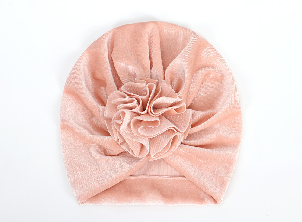 14 Colors Foreign Trade New Children Sleeve Cap Baby Autumn and Winter Gold Velvet Knitted Fabric Pleated Flower Indian Hat