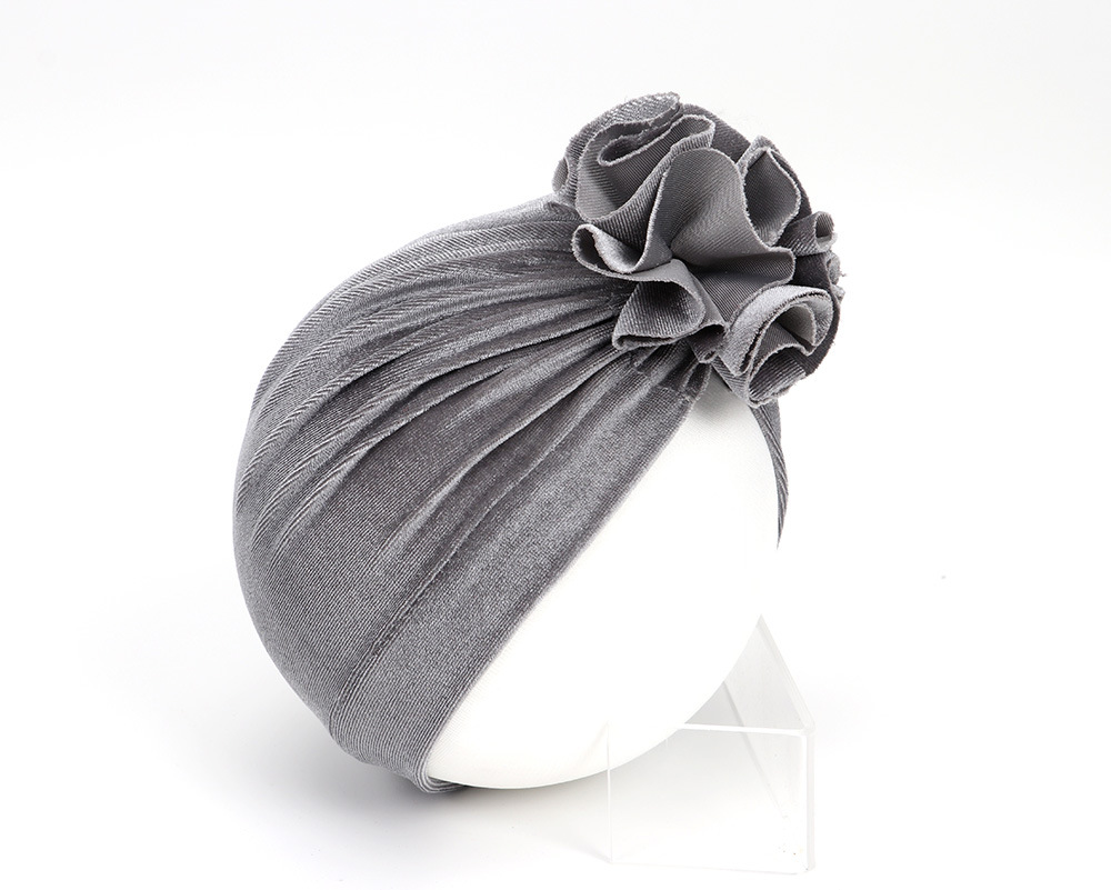 14 Colors Foreign Trade New Children Sleeve Cap Baby Autumn and Winter Gold Velvet Knitted Fabric Pleated Flower Indian Hat