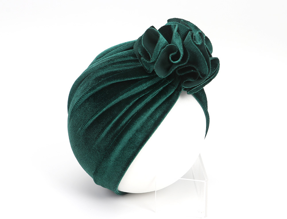 14 Colors Foreign Trade New Children Sleeve Cap Baby Autumn and Winter Gold Velvet Knitted Fabric Pleated Flower Indian Hat