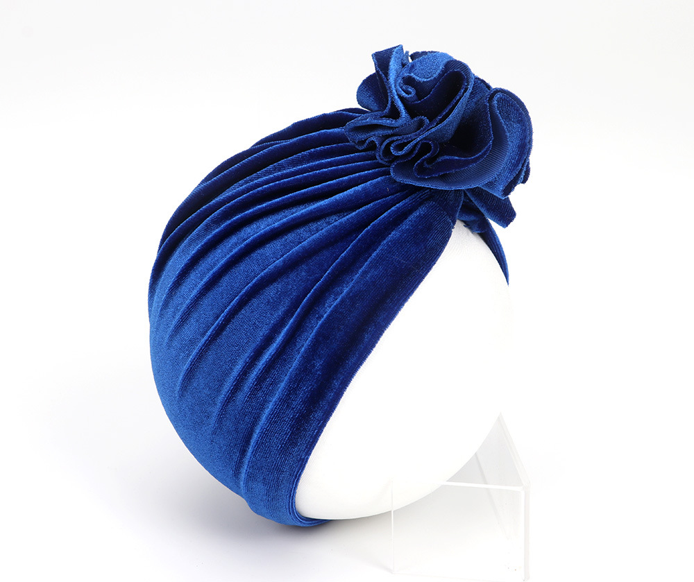 14 Colors Foreign Trade New Children Sleeve Cap Baby Autumn and Winter Gold Velvet Knitted Fabric Pleated Flower Indian Hat