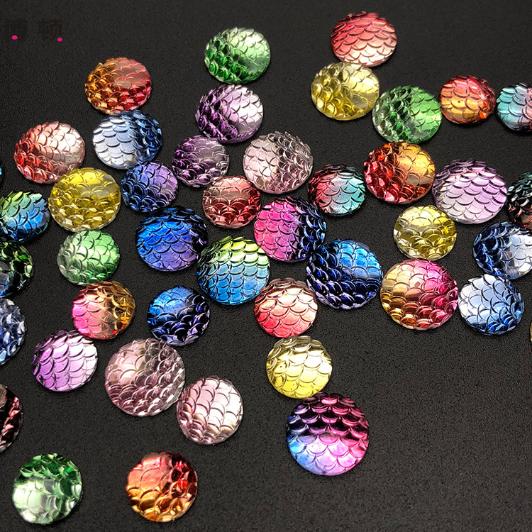 New style fish scale circle resin flat bottom patch two-color gradient dream resin diamond garment accessories diy materials