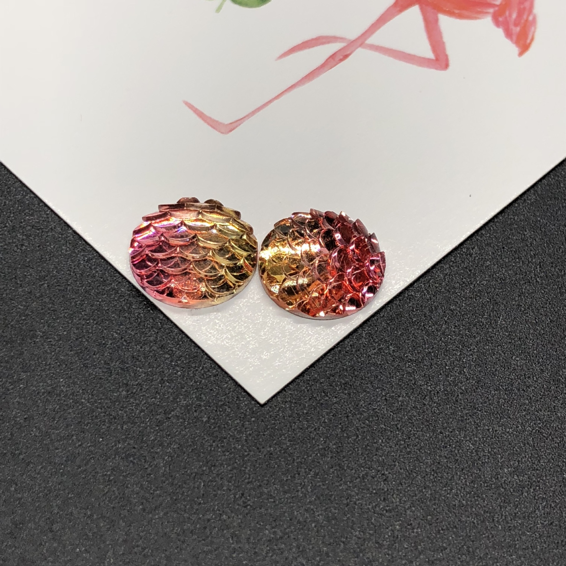 New style fish scale circle resin flat bottom patch two-color gradient dream resin diamond garment accessories diy materials