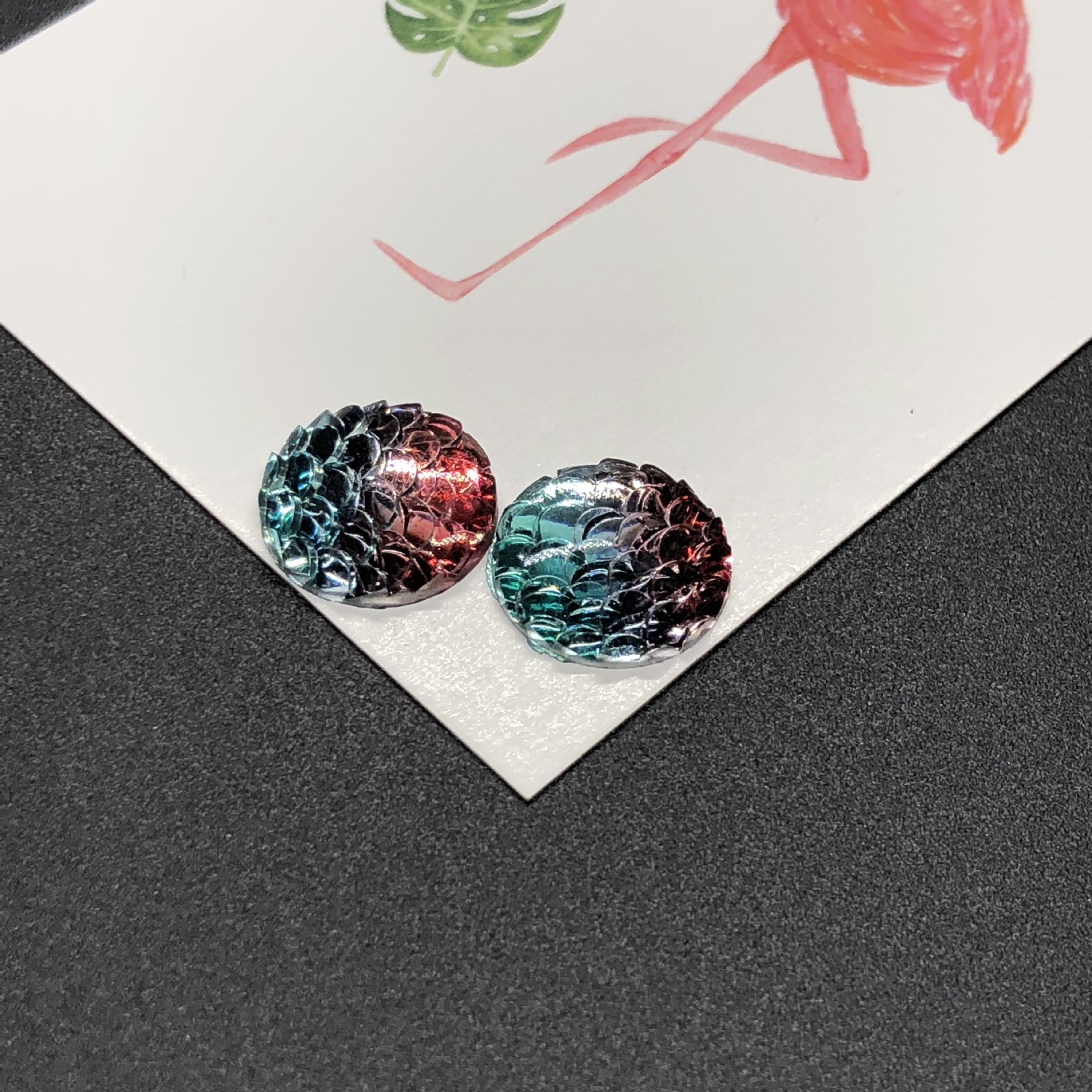 New style fish scale circle resin flat bottom patch two-color gradient dream resin diamond garment accessories diy materials