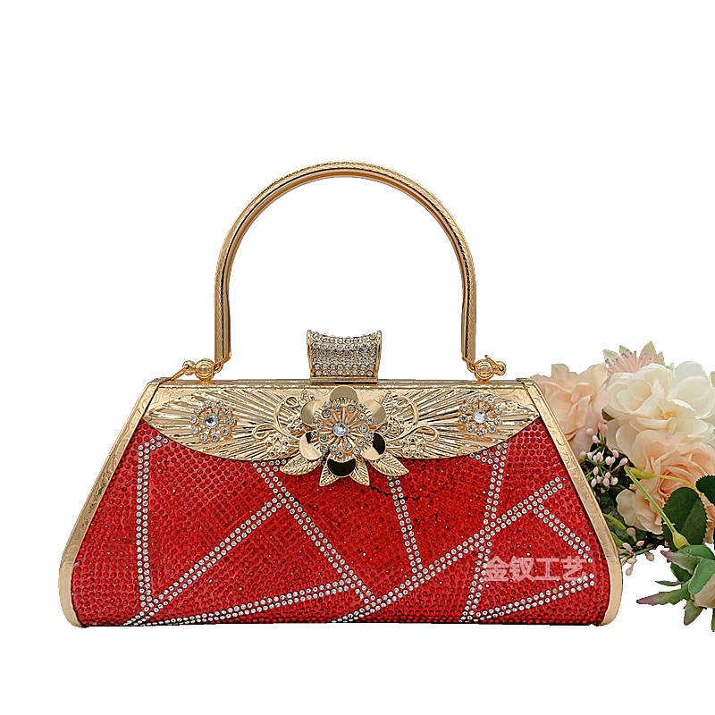 Red with Diamond Banquet Bag Dress Garment Bag Princess Bag Wedding Party Bridal Handbag a Variety of Fabrics Optional Photography Props