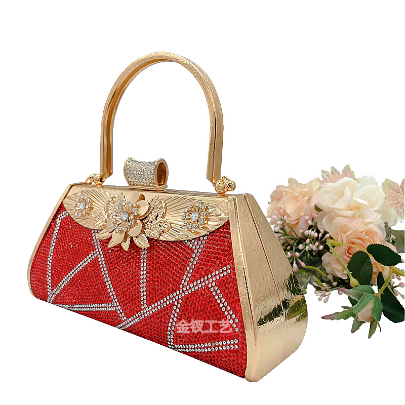 Red with Diamond Banquet Bag Dress Garment Bag Princess Bag Wedding Party Bridal Handbag a Variety of Fabrics Optional Photography Props