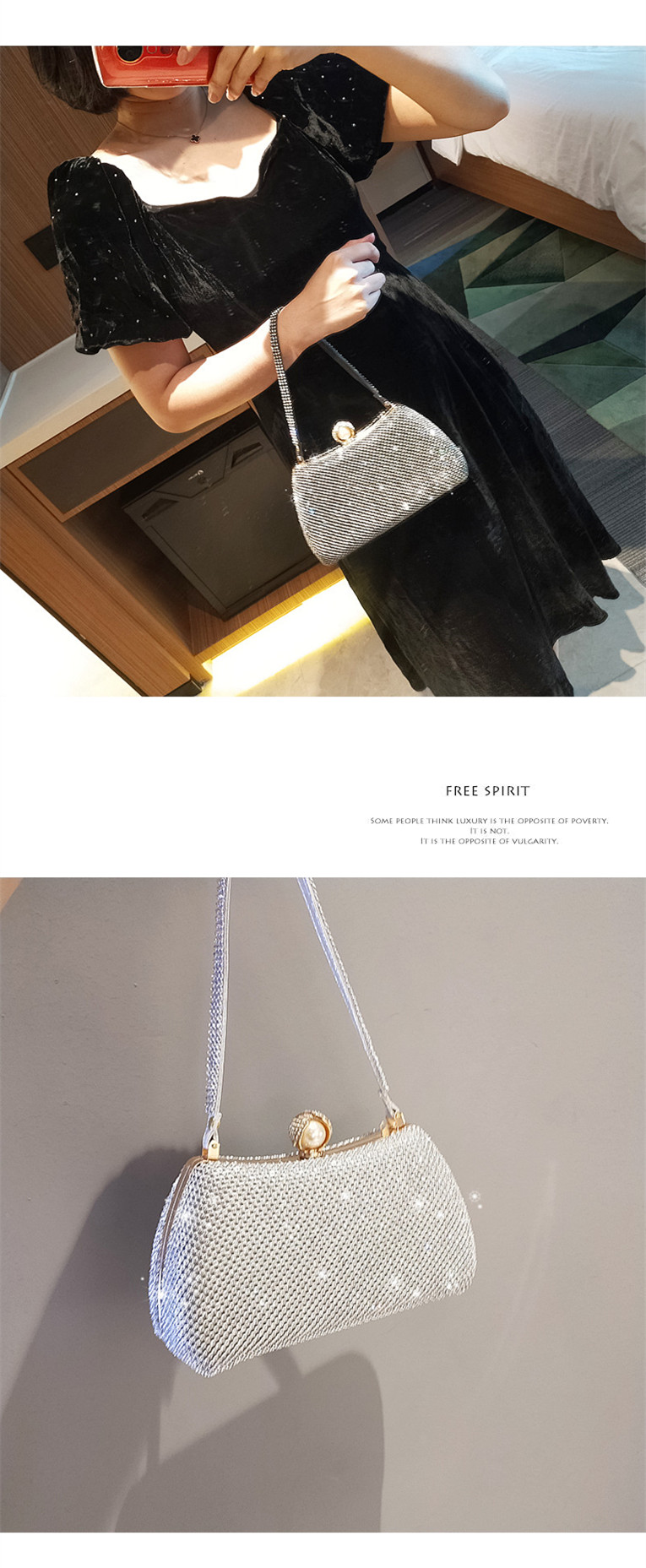 2021 New Banquet Handbag Diamond Rhinestone Dinner Bag Trendy Party Small Bag Shiny Handbag for Women Dress Garment Bag