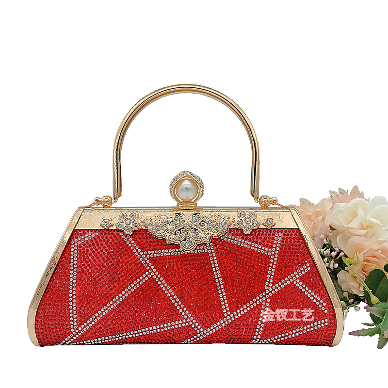 Red Geometric Single-Sided Diamond One-Shoulder Crossbody Dinner Annual Meeting Socialite Elegant Tote Dress Garment Bag Elegant Clutch Bag