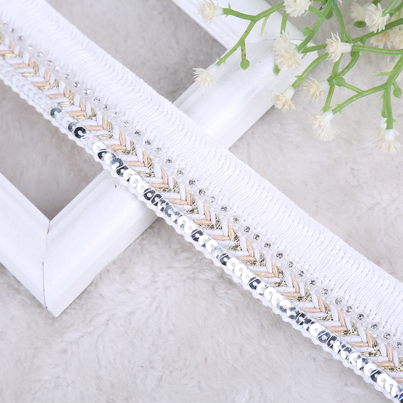 National wind box and bag edge decoration polyester fringed jacquard ribbon with diamond garment accessories can be customized National wind box and bag edge decoration polyester fringed jacquard ribbon with diamond garment accessories can be customized