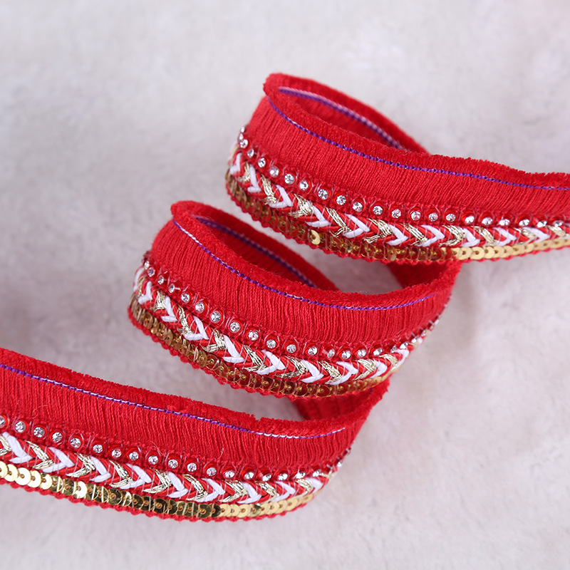 National wind box and bag edge decoration polyester fringed jacquard ribbon with diamond garment accessories can be customized National wind box and bag edge decoration polyester fringed jacquard ribbon with diamond garment accessories can be customized